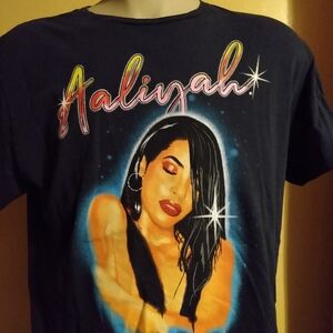 Vintage Aaliyah 90 's airbrush graphic black T-shirt mens size large